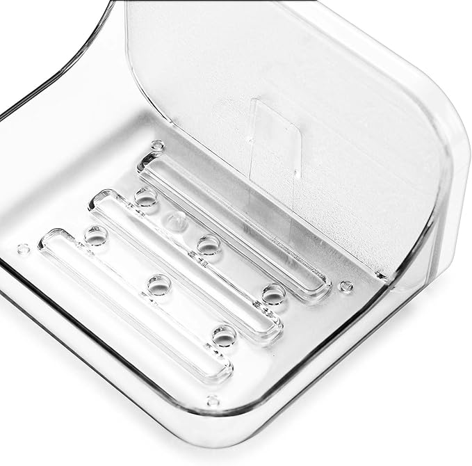 Adhesive Soap Dish for Shower Wall – Removable Acrylic Soap Holder with Drain Holes, Compact for RV Bathroom, Kitchen Sink, or Shower – No Drilling – Sandra Series