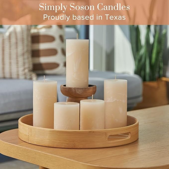 Simply Soson 3x3 inch Ivory Pillar Candles Set of 3, Rustic Texture, Unscented Ivory Candles, Dripless Candles, 3 inch Pillar Candles Ideal as Wedding, Parties, Spas, Dinner, Home Decoration, Church