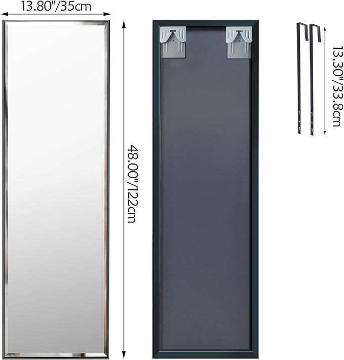PETAFLOP 14x48 Inch Full Length Mirror Wall Mounted, Large Body Door Mirror with Rectangular Framed for Bedroom Bathroom Living Room Decor, Black
