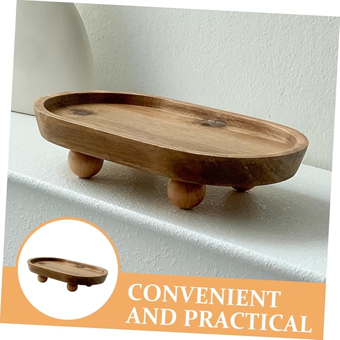 Wooden Serving Tray Makeup Organizer Cosmetics Storage Plate Aromatherapy Display Tray Jewelry Dish for Entryway and Desk Décor