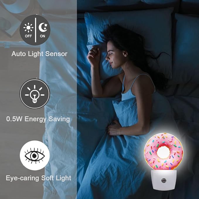 Pink Sweet Donut Plug in Night Light Auto Light Round Lamps Energy Saving Gift for Women Men Friends