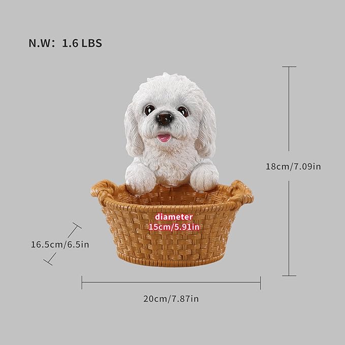 Dog Resin Storage Basket, Desktop Organizer for Remote & Keys, Cute Home Decor Tray, Ideal present for Pet Lovers.(White Bichon Frise)