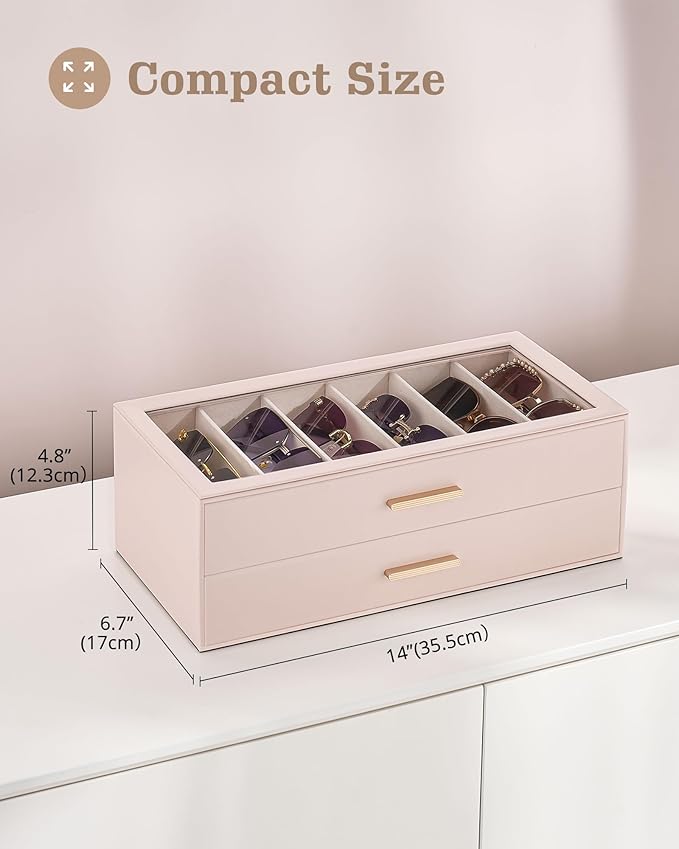 Lolalet Sunglasses Storage Box for Women, Eyewear Eye Glass Organizer with Clear Top Display Holder Case, Mothers Day Gifts