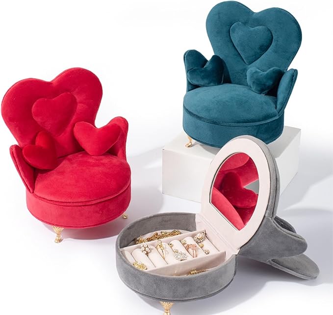 Jewelry Box Creative Love Shaped Velvet Sofa Makeup Earrings Necklace Jewelry Organizer Fashion Mini Carry Cosmetic Organizer for Earring Ring Necklace Bracelets ( Color : Gray , Size : 14*12*18.5CM )