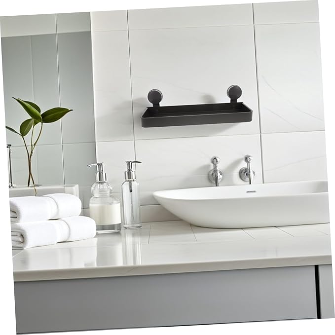 VALICLUD Bathroom Storage Rack Gray Wall Mounted Suction Cup Shelf for Toiletries and Makeup Organizers No Drilling Easy Installation Compatible with Glass and Tile Surfaces Enhances Modern