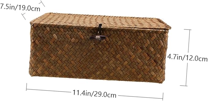 Luxshiny Handmade Seaweed Storage Box Woven Basket Makeup Organizers Storage Natural Decor