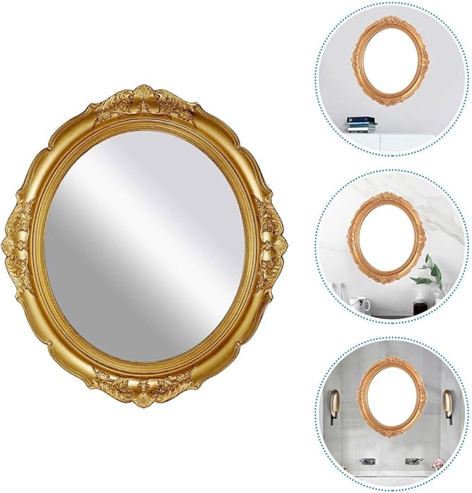 Vintage Retro Makeup Mirror Tray for Vanity Table, Delicate Gold Cosmetic Organizer Tray for Women’s Dressing Table and Beauty Salon Display