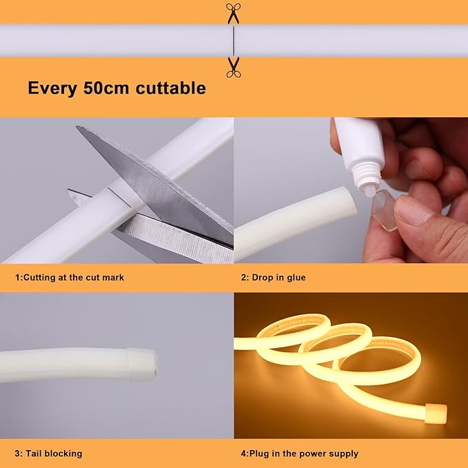 BENLUN AC 110V COB LED Strip Lights Outdoor Waterproof 65.6ft, 2700K Warm White Super Bright 200W CRI 90+ LED Rope Light, IP65 Flexible Cuttable, for Bedroom Garden Commercial House