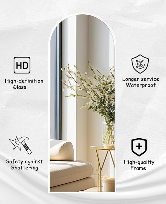 Rowjut Floor Length Mirror, 71"x26" Arched Full Length&Standing Hanging or Leaning&Freestanding Full Body Mirrors, Wall Mounted Mirror with Thin Aluminum Frame (White)