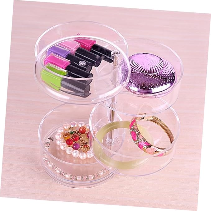 Beaupretty 2pcs Plastic Circular Jewelry Box Four-layer Rotating Storage Organizer for Cosmetics and Items for Desktop Use