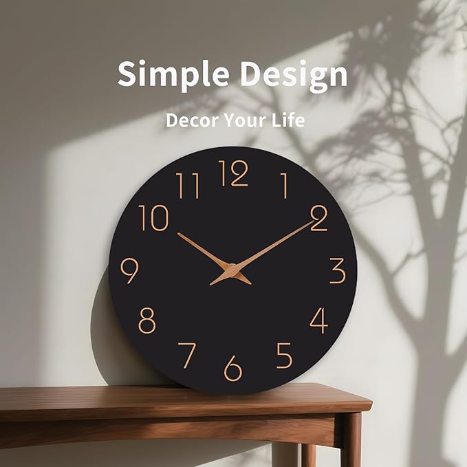 Mosewa Large Wall Clock 18 Inch Black Battery Operated Silent Non Ticking Simple Minimalist Rose Gold Numbers Clock Decorative for Bedroom Living Room Kitchen Home Office