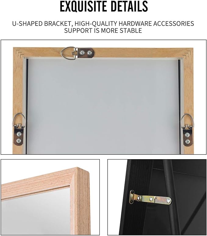 NeuType Floor Full Length Mirror Free Standing Full Body Dressing Mirrors with Stand Hanging Wall Mounted Large Rectangle Wood Frame Leaning Bedroom Living Room Décor 65 x 22 in (Solid Wood Color)