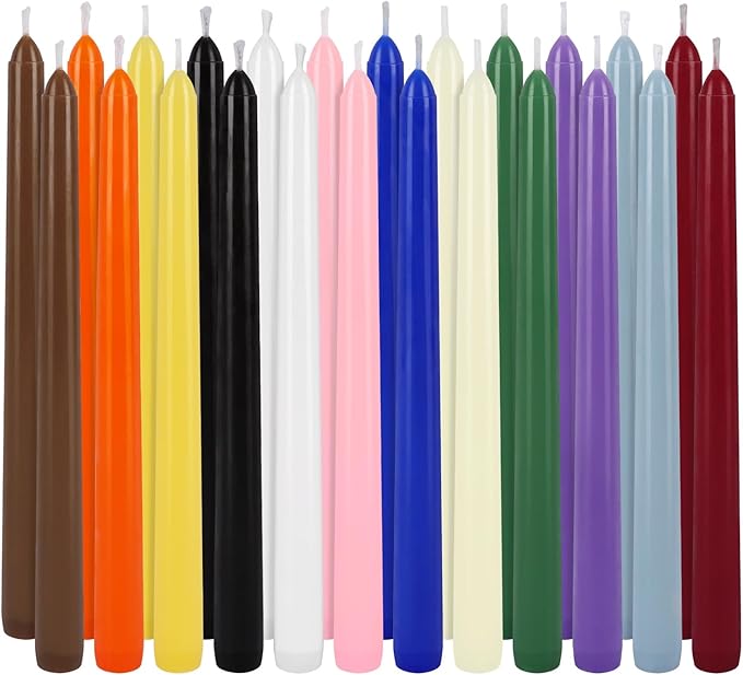 Howemon 24 Pack 10" Tall Colored Taper Candles, Dripless Unscented Colorful Candlesticks for Birthdays Dinner Party Home Décor, Long Burning Spell Chime Candles for Witchcraft Ritual Prayer Meditation