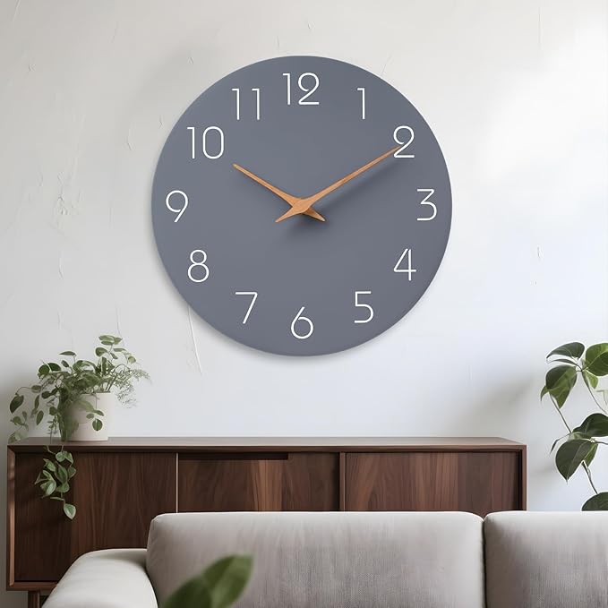Mosewa Large Wall Clock 18 Inch Gray Modern Flatwood Silent Non Ticking Battery Operated Decorative for Bedroom Bathroom Living Room Kitchen Home Office Hotel