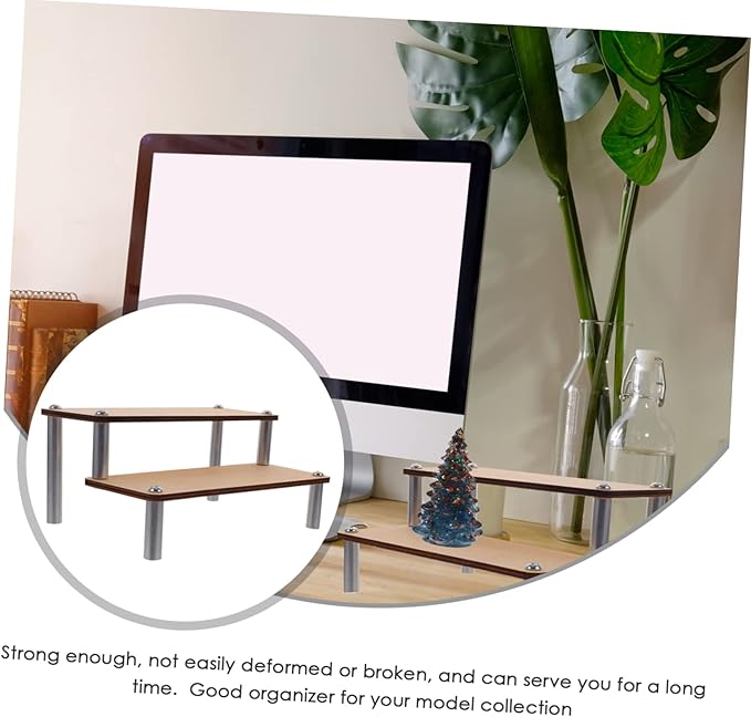 BESTYASH Wooden Multi-Layer Makeup Organizer Display Stand 2-Tier Rustic Shelf for Cosmetics Toy Figures and Crafts for Vanity and Collectibles Showcase