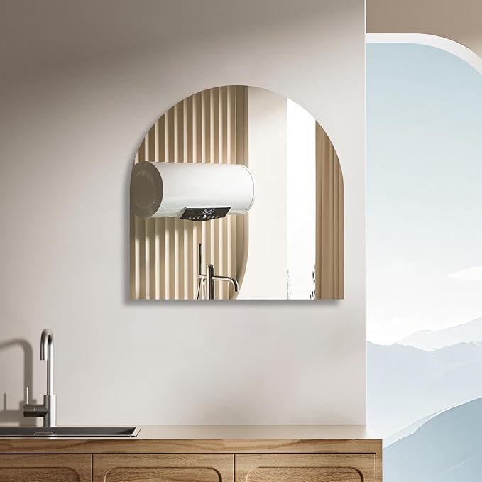 Arched Mirror Wall Mounted 12 x 12 Inch, 2PCS Arched Bathroom Mirror Self Adhesive Frameless Glass Wall Mirrors with Polished Edgefor Decor Living Room Entrance Bedroom