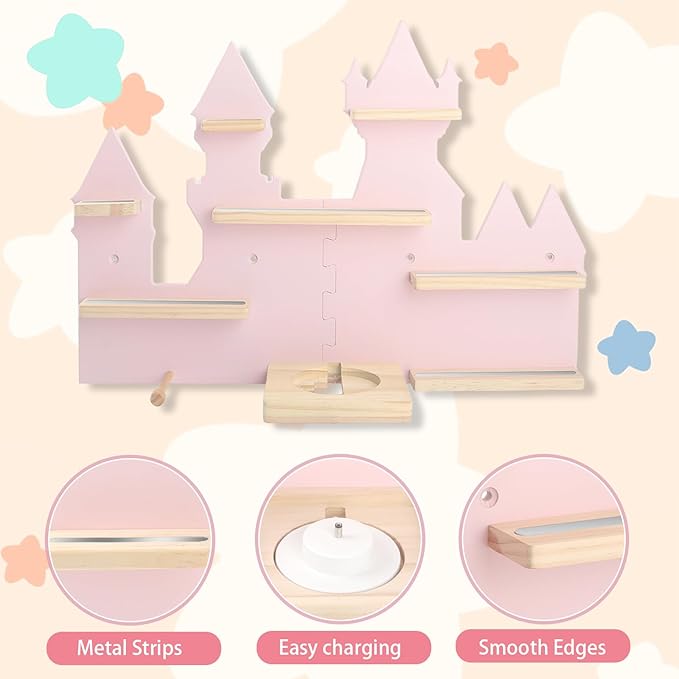 for Toniebox 2 and Toniebox 1 Tonie Shelf Wall Mounted Set,Tonies Figures Tonies Storage,Magnetic Wooden Floating Shelves Compatible with Tonie box Player Character for Children Room (pink-castles)