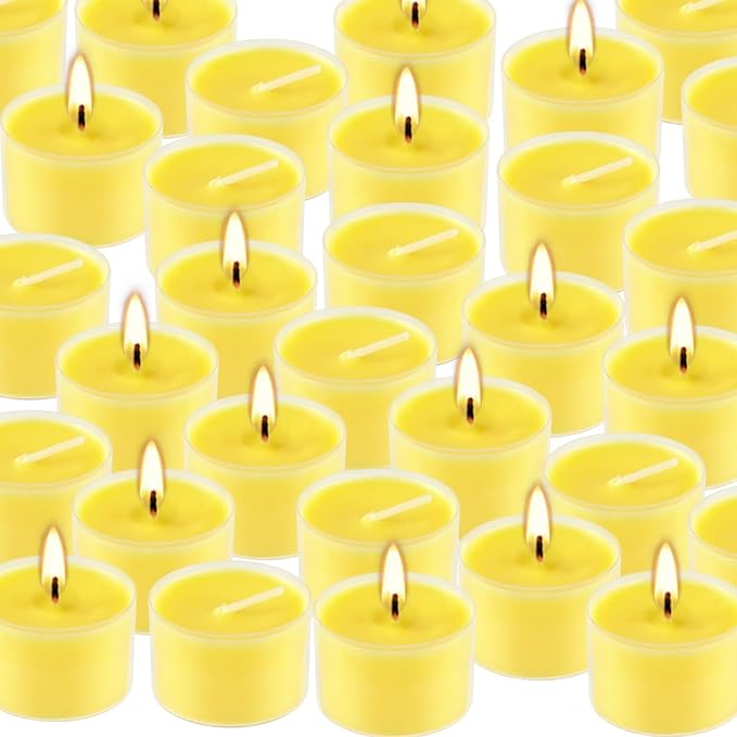 Fclayvts 8-Hour 50Pack Citronella Tealight Candles, Outdoor and Indoor Summer Scented Candle,Natural Soy Wax Candle for Home Patio Garden Yard Balcony,BBQ Birthday Emergency