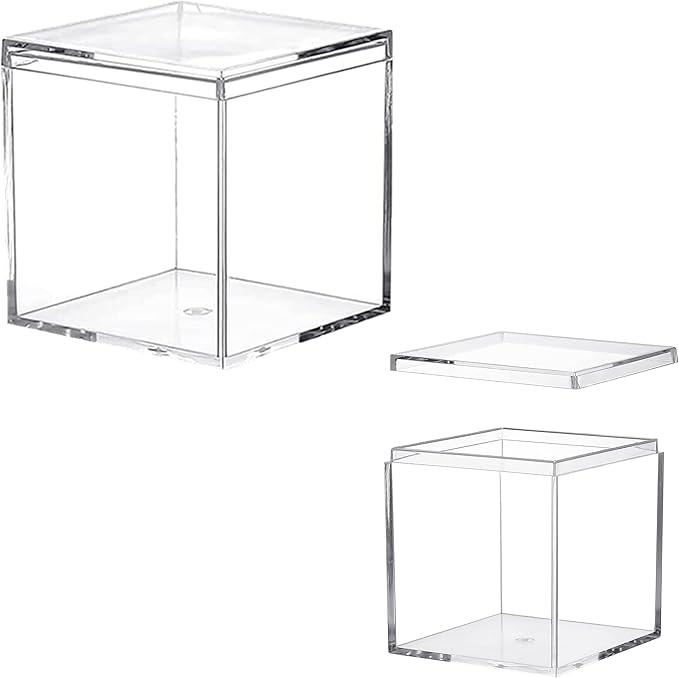 KissYou Acrylic Box Clear Display Boxes with Lid Transparent Square Cube Storage Box Organizer Containers for Graduation Wedding Birthday Candy Boxes Party Decorations