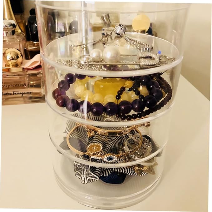 LIFKOME Layer Rotating Desktop Storage Box Acrylic Jewelry Cosmetic Organizer Multi-functional Case for Earrings Rings Beads