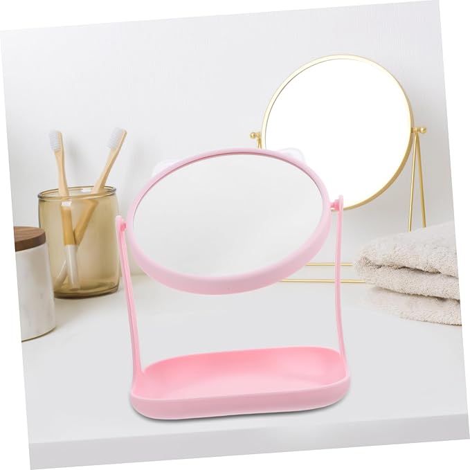 Cat Ear Makeup Mirror Storage Tray Rotatable HD Desktop Cosmetic Mirror for Girls Multifunctional Makeup Organizer for Vanity
