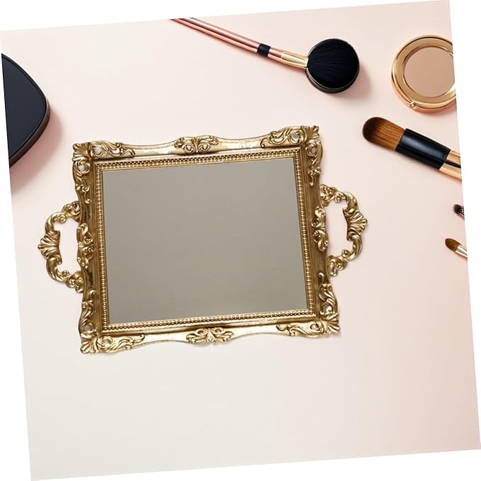 Totority Vintage Nordic Style Golden Mirror Tray Resin Decorative Storage Plate for Wedding Dessert Table and Makeup Organizer