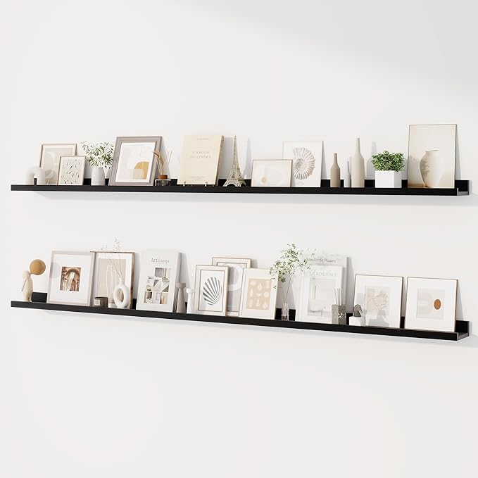 Dreamland Picture Ledge Shelf for Wall, Floating Shelves Set of 2,72 inch Long Floating Shelves with Lip for Living Room,Bedroom,Bathroom,Kitchen,Black