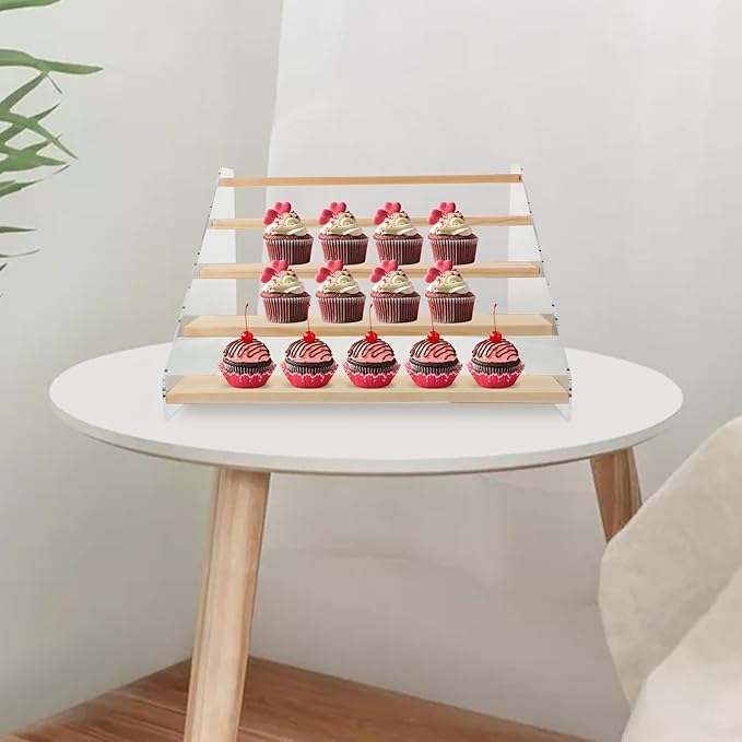 Uonlytech Wooden Multi-Layer Display Stand 30Cm 5-Tier Jewelry and Figurine Holder Makeup Organizer Collections Display Rack for Desk and Home Decor