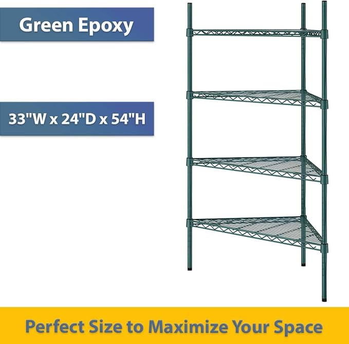 33" W x 24" D x 54" H NSF Green Triangle Heavy Duty Corner Shelving Kit, 4-Shelf Adjustable Wire Rack
