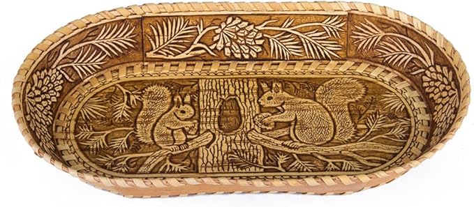 Birch Bark Bread and Pastry Basket, Bread Storage Container and Fruit Basket for Serving Set (Squirrels Design)