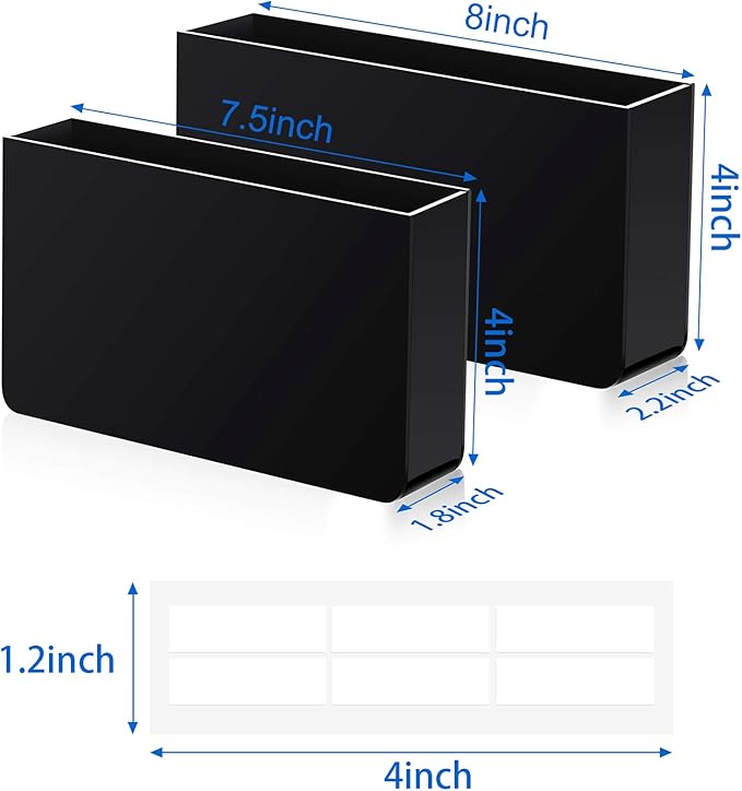 Jetec 2 Pieces Wall Mount Remote Control Holder Acrylic Placed Flat Media Organizer Storage Box with Acrylic Transparent Glue, No Need to Drill Holes (7.5 x 4 x 1.8 Inch, 7.9 x 4 x 2.2 Inch, Black)