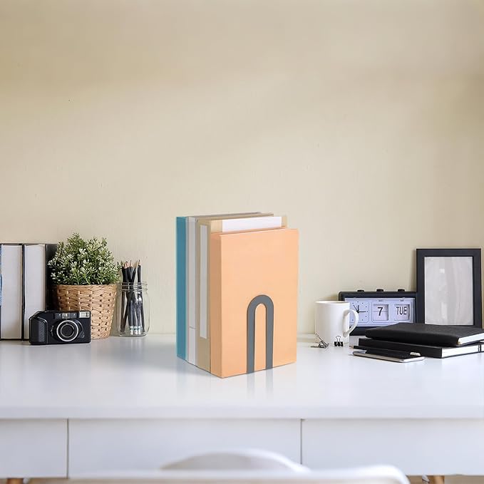 Chunful 6 Pcs Modern Metal Book Ends for Shelves Decorative Small Bookends Book Shelf Organizer Minimalist Design Stopper to Hold Books for Home Office (Gray,5.5 * 3.75 * 2.25inch)