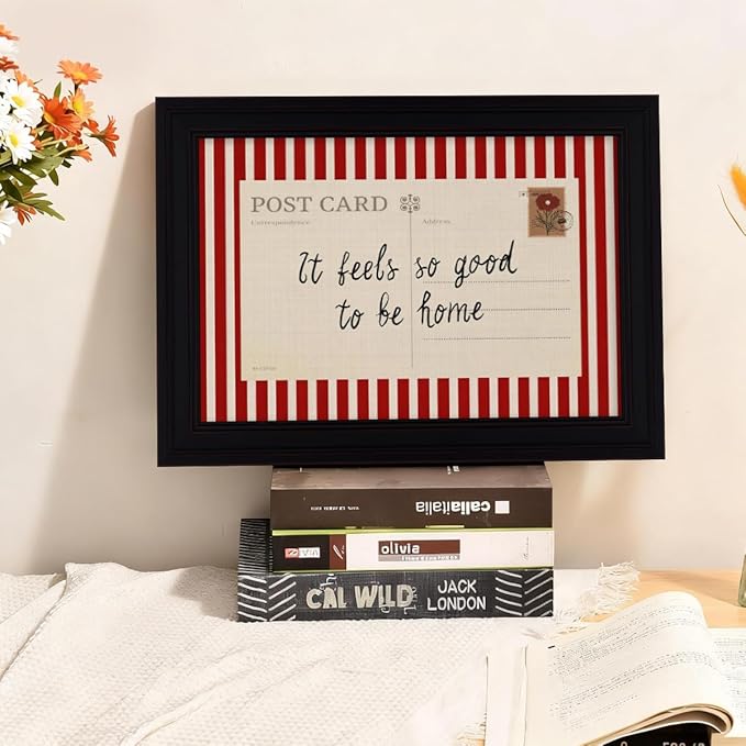 Red Vintage Postcard Poster It Feels So Good To Be Home Quote Wall Art Mid Century Modern Striped Canvas Prints for Living Room Bedroom Wall Decor 12X16 inch Vintage Framed