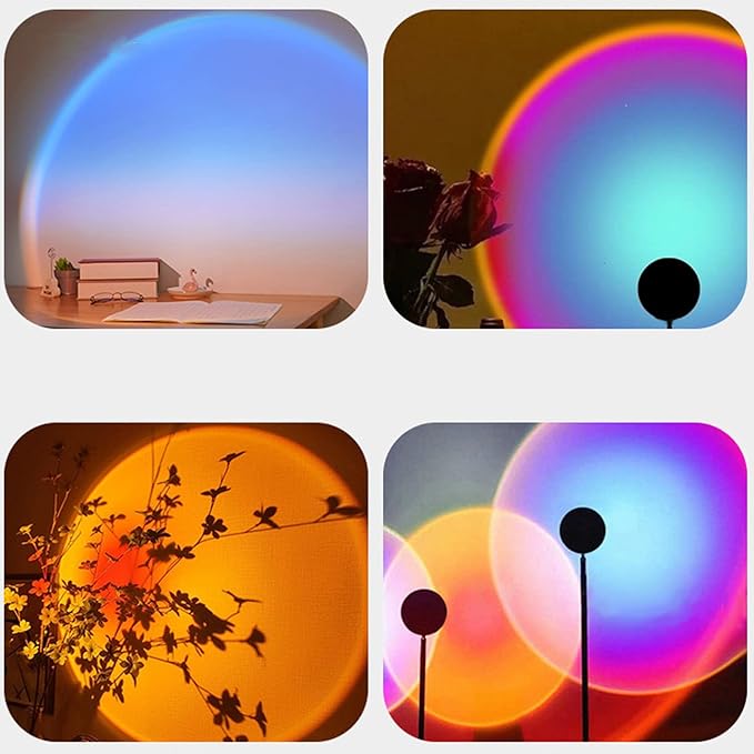 Sunset Lamp Projection Spotlight with Remote RGB 16 Colors for Influencer Video, 360 Degree Rotation Sunset Light Projector, Rainbow Projection Lamp LED Night Light for Bedroom, Party, Photography