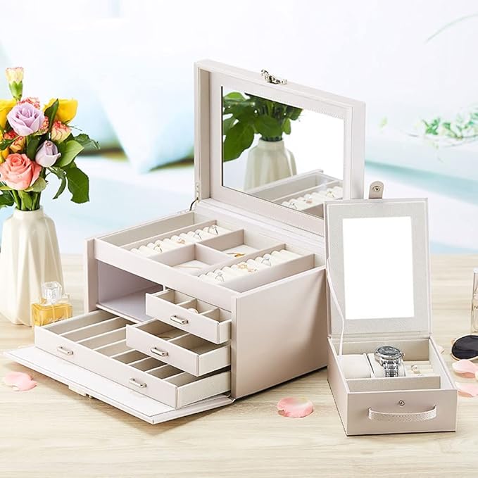 Makeup Organizers Lockable Jewelry Box Storage Box Four-Layer Jewelry Box Can Store Rings Bracelets Necklaces Earrings and Watches Jewelry Case (Color : C) (D) (B)