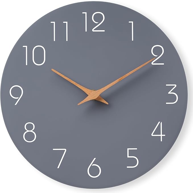 Mosewa Large Wall Clock 18 Inch Gray Modern Flatwood Silent Non Ticking Battery Operated Decorative for Bedroom Bathroom Living Room Kitchen Home Office Hotel