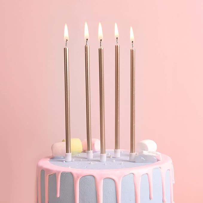 PHD CAKE Champagne Gold Long Thin Metallic Birthday Candles, Cake Candles, Birthday Parties, Wedding Decorations, Party Candles