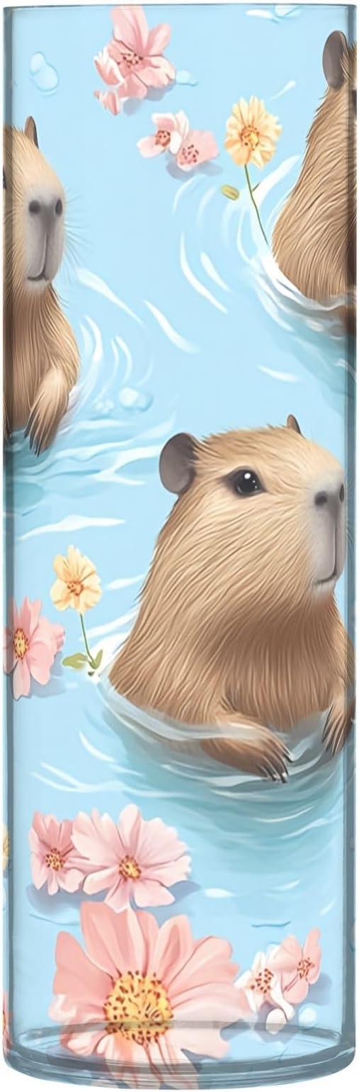 YETTASBIN Cute Capybaras Plastic Cylinder Flower Vase for Plants Bouquet, 1 Pack Unbreakable Tall Clear Vase for Wedding Centerpieces Home School Office Decor, 11.8 x 3.9 Inch