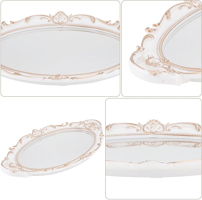 Vintage Oval Mirrored Tray Decorative Display Tray Makeup Organizer Dresser Jewelry Holder Photo Prop for Vanity and Home Décor
