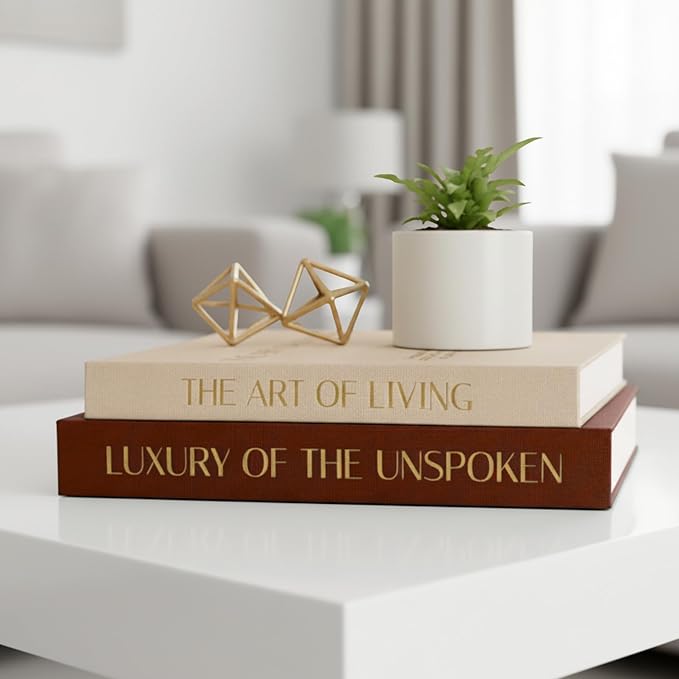 Decorative Books for Home Decor (Set of 2), Linen Fake Books for Decoration, Home Decor for Coffee Table Book, Fake Book Decor Aesthetic Set, Photo Storage and Keepsake Box (Beige + Coffee)