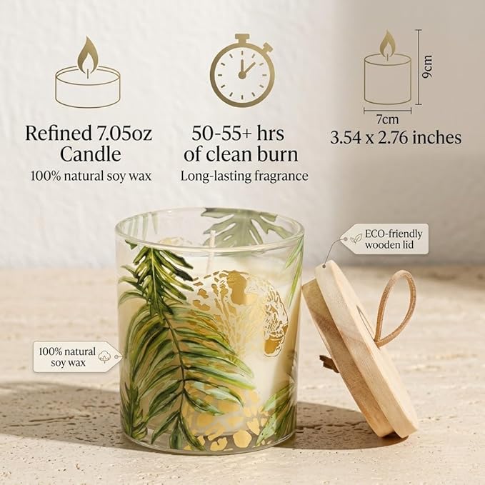 Wild Lily & Vetiver Scented Candles for Home, Large Glass Jar Soy Wax Candle, 7.05oz Luxury Leopard Candle Decor, 55H Burn, Ideal for Mother's Day, Birthday Gift