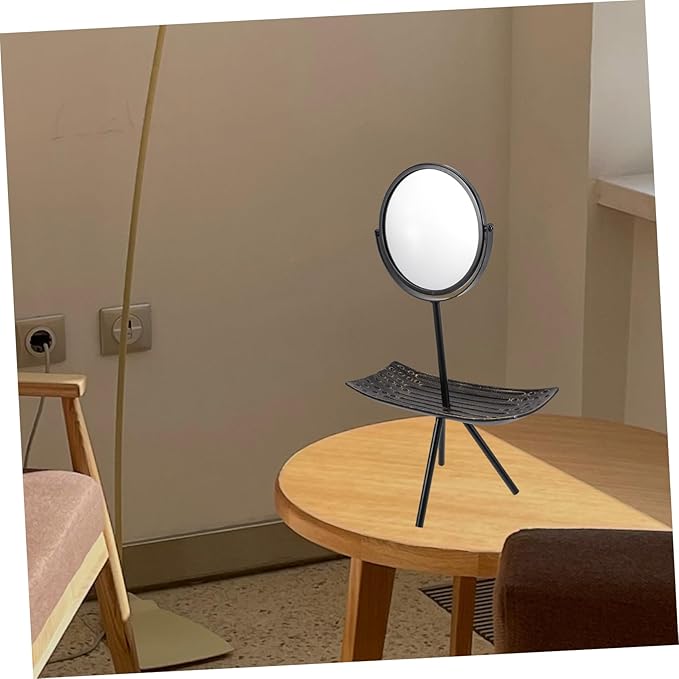 Vintage Makeup Vanity Mirror Rotating Design and Makeup Organizer Tray for Jewelry Storage Elegant Desktop Beauty Essential for Girls and Ladies