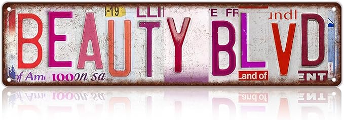 Vintage Beauty Blvd Wall Decor Street Signs Pink Room Metal Tin Signs Gife for Women Girl 16 x 4 Inches