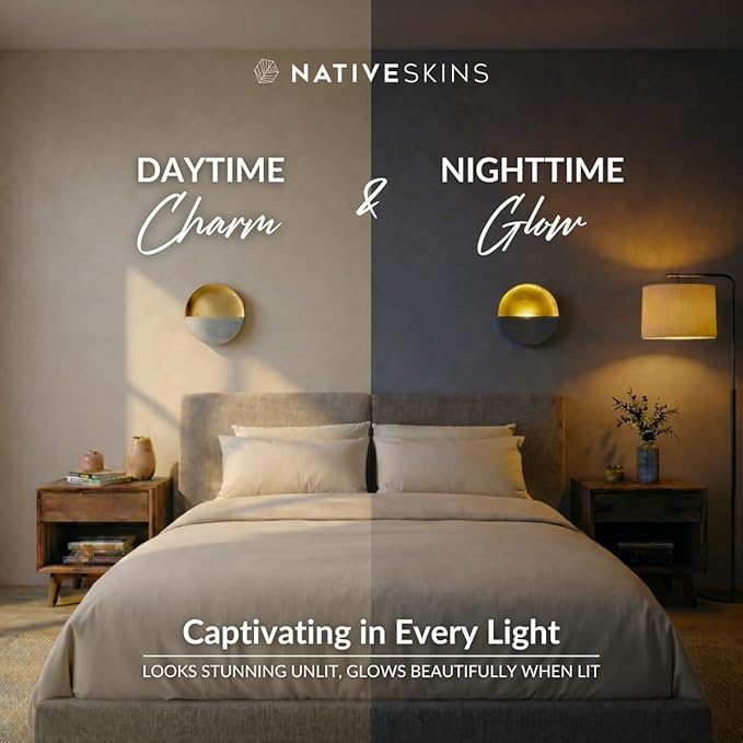 NativeSkins Eclipse Wall Candle Sconces Set of 2 – 6.5" Round Metal Tea Light Holders (3" Depth) with Gold Leaf Interior – Antique Nickel Decorative Accent for Bedroom, Hallway, Bathroom