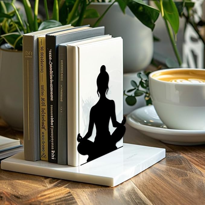 Peacoblue Metal Bookends for Shelves, Modern Decorative Heavy Duty Study Book Support Stoppers for Office, Desk, Shelf, Room 5.3"x4.3"x6.7" Cast Iron Simple Bookends for Cookbooks, 1 Pair (Yoga)