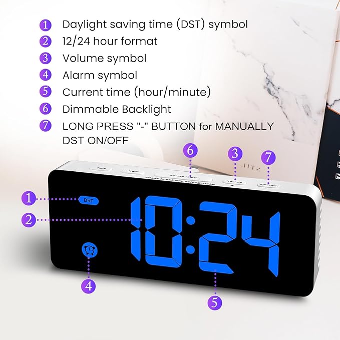 HODIK Alarm Clock for Kids Bedrooms, Small Digital Clock, 4 Dimmable Backlight, 3 Adjustable Volumes with Snooze (Blue)