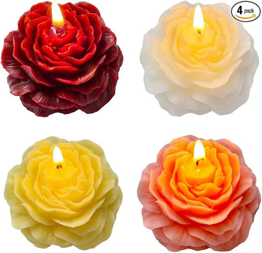 4 Packs Peony Flower Shape Candles for Women - 3 Inch Aromatic Pastel Aesthetic Candle with Fragrance - Christmas Gift for Friends Colleagues and Classmates