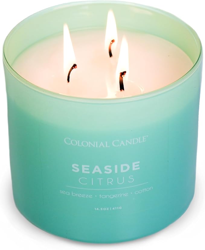 Colonial Candle Seaside Citrus Scented Jar Candle, Pop of Color Collection, 3 Wick, 14.5 oz - Up to 60 Hours Burn