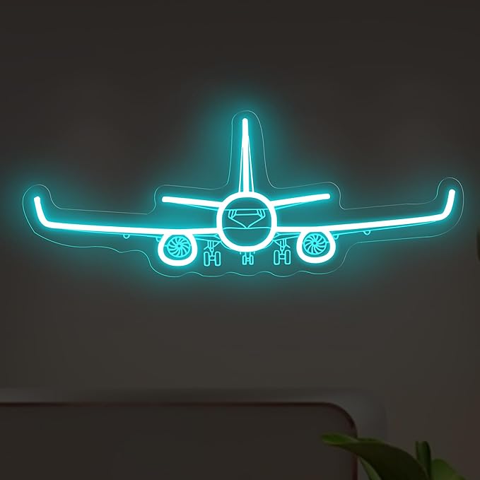 Airplane Neon Sign, Handmade LED Light, Airplane Wall Decort, Gifts for Pilot, Aviation Lover Gift, Kids Room Decor, 16.5"x6.5", Ice Blue