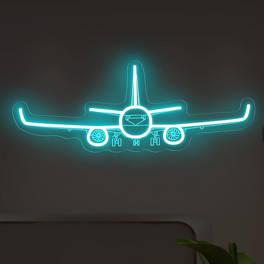Airplane Neon Sign, Handmade LED Light, Airplane Wall Decort, Gifts for Pilot, Aviation Lover Gift, Kids Room Decor, 16.5"x6.5", Ice Blue